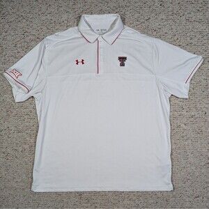 Under Armour Texas Tech Heat Gear Polo Red Raiders XII Mens 2XL White Shirt TT